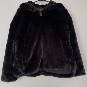 Zara Faux Fur Zip Up Hooded Jacket